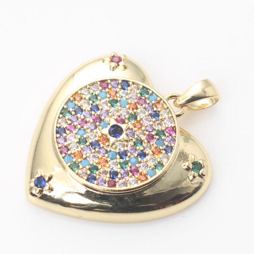 Cubic Zirconia Micro Pave Brass Pendant Heart gold color plated DIY & micro pave cubic zirconia multi-colored nickel lead & cadmium free Sold By PC