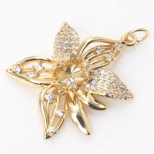 Cubic Zirconia Micro Pave Brass Pendant Flower gold color plated DIY & micro pave cubic zirconia nickel lead & cadmium free Sold By PC