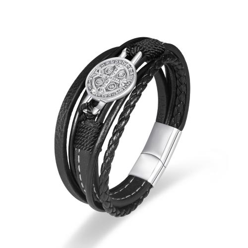 Rindsleder Armband, Kuhhaut, mit 304 Edelstahl, Modeschmuck & mehrschichtig & für den Menschen, Silberfarbe, Länge ca. 21 cm, verkauft von PC