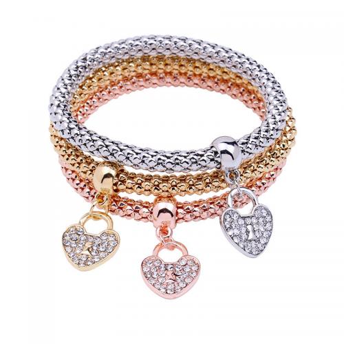 Tibetan Style Bracelet, three pieces & fashion jewelry & for woman & with rhinestone, mixed colors, nickel, lead & cadmium free, Length:Approx 10.02 Inch, Sold By Set