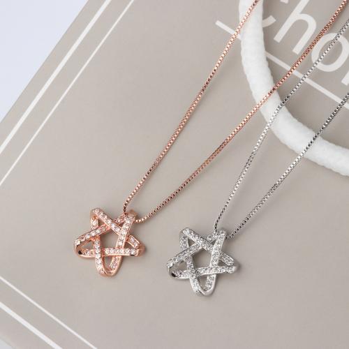 Brass Necklace, Star, plated, fashion jewelry & for woman & with rhinestone & hollow, more colors for choice, nickel, lead & cadmium free, Length:Approx 21-50 cm, Sold By PC