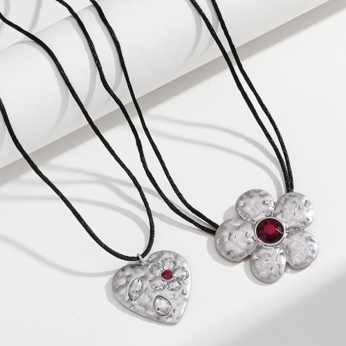 Collar Necklace Zinc Alloy with Glass Rhinestone & Waxed Cotton Cord plated fashion jewelry & for woman silver color nickel lead & cadmium free Length Approx 114 cm Sold By PC