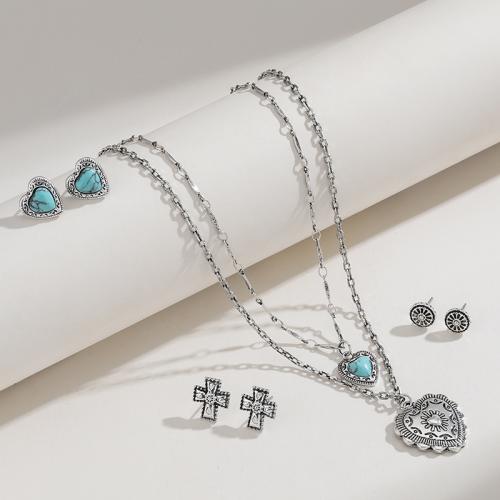 Tibetan Style Jewelry Sets, with turquoise, plated, fashion jewelry & different styles for choice & for woman, nickel, lead & cadmium free, Sold By PC