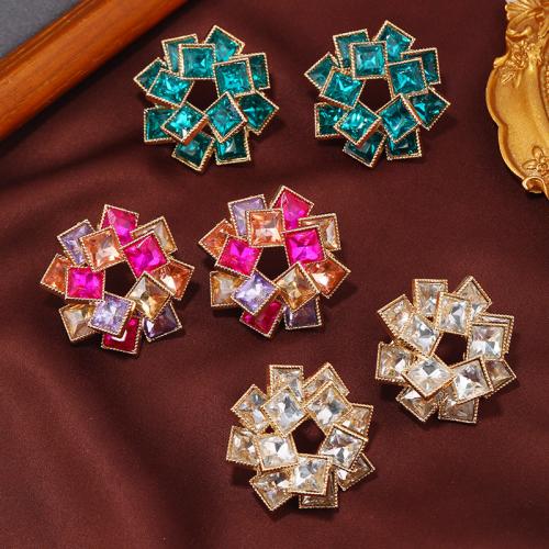Tibetan Style Stud Earring, KC gold color plated, fashion jewelry & for woman & with rhinestone & hollow, more colors for choice, nickel, lead & cadmium free, 38mm, Sold By Pair
