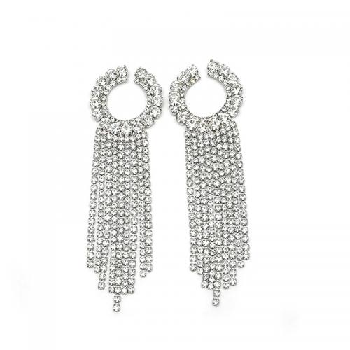 Zinc Alloy Stud Earring fashion jewelry & for woman & with rhinestone white nickel lead & cadmium free Sold By Pair