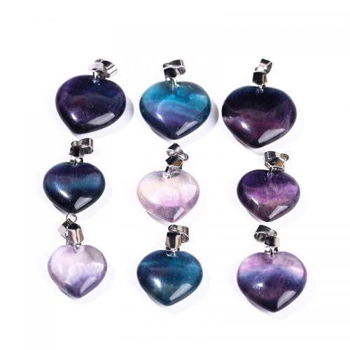 Gemstone Pendants Jewelry, Natural Fluorite, Heart, DIY, Random Color, pendant length 15-25mm, Sold By PC
