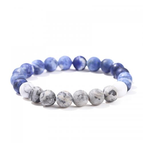 Sodalite Bracelet, with Map Stone, Round, handmade, natural & Unisex & different size for choice, Length:Approx 7-8 Inch, Sold By PC