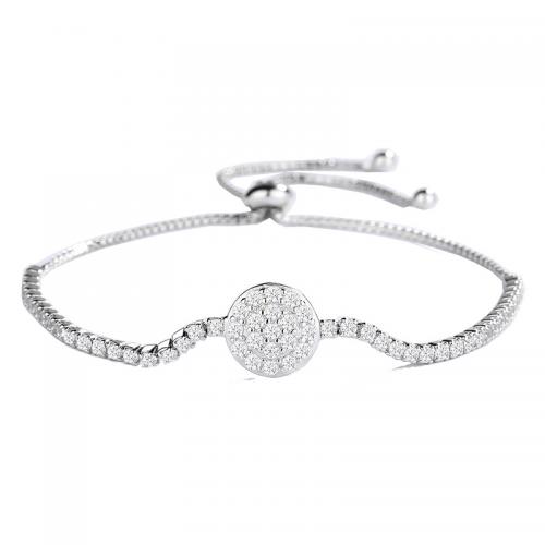 925 Sterling Silver Bracelet, Round, platinum plated, box chain & micro pave cubic zirconia & for woman, Length:Approx 9.8 Inch, Sold By PC