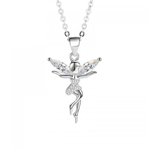 925 Sterling Silver Necklace, Dancing Girl, platinum plated, micro pave cubic zirconia & for woman, Length:Approx 16.5 Inch, Sold By PC