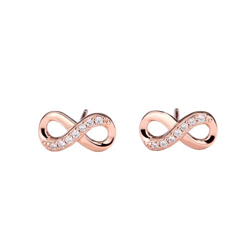 925 Sterling Silver Stud Earring Infinity plated micro pave cubic zirconia & for woman & hollow Sold By Pair