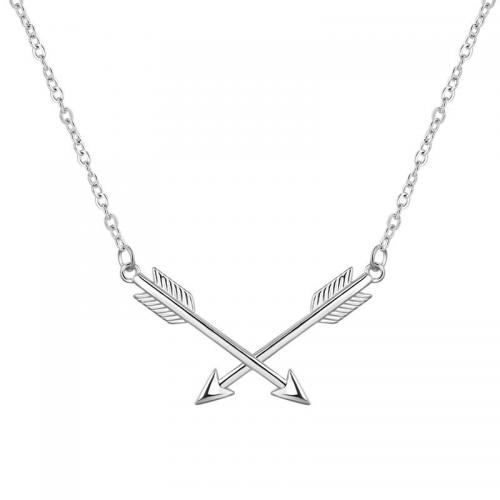 925 Sterling Silver Necklace, with 1.2inch extender chain, Arrow, platinum plated, cross chain & for woman, Length:Approx 16.5 Inch, Sold By PC