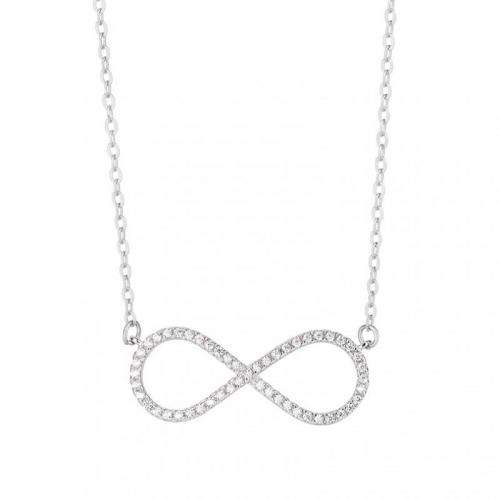 925 Sterling Silver Necklace, with 1.2inch extender chain, Infinity, platinum plated, oval chain & for woman & with rhinestone, Length:Approx 16.5 Inch, Sold By PC