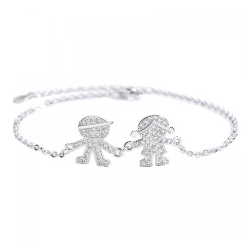 925 Sterling Silver Bracelet with 1.2inch extender chain Character platinum plated for woman & with rhinestone Length Approx 6.7 Inch Sold By PC