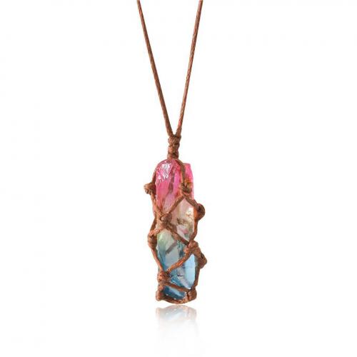 Quartz Necklace, Leather, with Rainbow Quartz, handmade, Unisex, Length:Approx 50 cm, Sold By PC