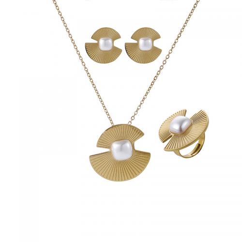 Nakit Kompleti, Titanium Čelik, s Plastična Pearl, modni nakit & za žene, zlatan, Dužina Približno 45 cm, Prodano By PC