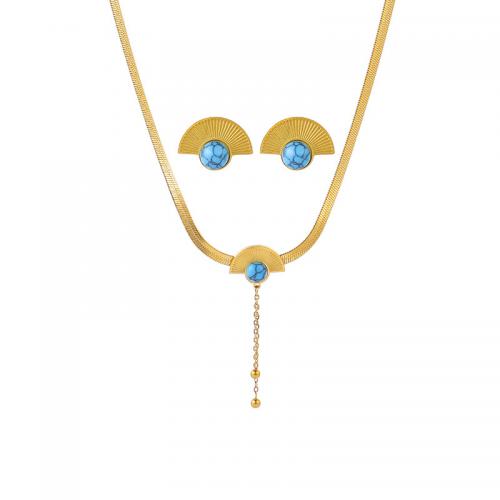 Jewelry Sets, Titanium Steel, with turquoise, with 5cm extender chain, fashion jewelry & for woman, more colors for choice, Length:Approx 40 cm, Sold By PC