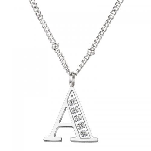 Titanium Steel Necklace with Cubic Zirconia with 5cm extender chain Alphabet Letter fashion jewelry & letters are from A to Z & for woman nickel lead & cadmium free Length Approx 45 cm Sold By PC