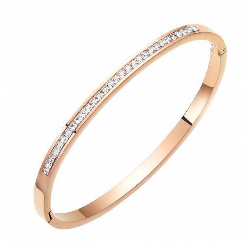 Titanium Steel Bracelet & Bangle, Vacuum Ion Plating, fashion jewelry & for woman & with rhinestone, more colors for choice, nickel, lead & cadmium free, Inner Diameter:Approx 60mm, Sold By PC