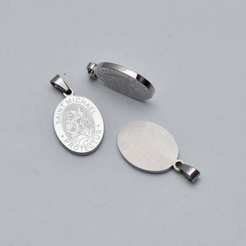 Nerezová ocel Šperky Přívěsky, 304 Stainless Steel, Flat Oval, lesklý, módní šperky & DIY, Původní barva, 33x18x2.10mm, Prodáno By PC