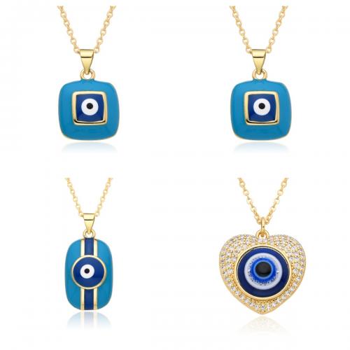 Evil Eye Jewelry Necklace Brass with 5cm extender chain gold color plated fashion jewelry & micro pave cubic zirconia & for woman & enamel nickel lead & cadmium free Length Approx 41-50 cm Sold By PC