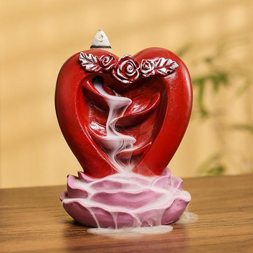 Backflow Incense Burner, Resin, Heart, half handmade, for home and office & durable, nickel, lead & cadmium free, 88x80x108mm, Sold By PC