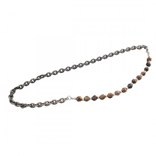 Gemstone šperky náhrdelník, 304 Stainless Steel, s Tygří oko, módní šperky & unisex, 7.50mm, Délka Cca 57 cm, Prodáno By PC