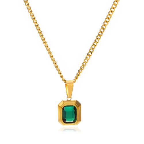Stainless Steel Jewelry Necklace, 304 Stainless Steel, with Emerald, with 5cm extender chain, 18K gold plated, fashion jewelry & for woman, golden, 10mm, Sold Per Approx 40 cm Strand