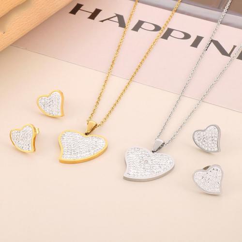 Rhinestone Stainless Steel Jewelry Set 304 Stainless Steel Heart & for woman & with rhinestone Sold By PC