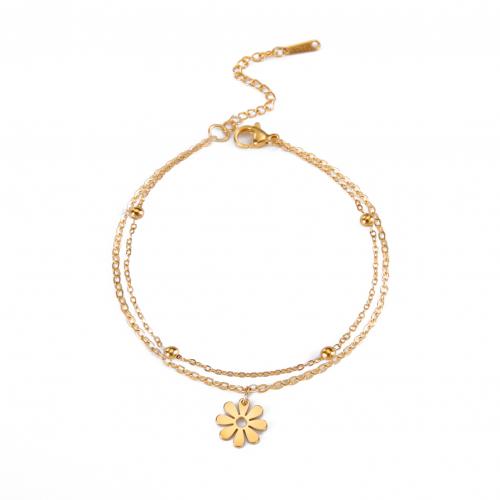 Stainless Steel Jewelry Bracelet, 304 Stainless Steel, with 5cm extender chain, Flower, Vacuum Ion Plating, Double Layer & fashion jewelry & for woman, more colors for choice, 10.77x10.77mm, Length:17 cm, Sold By PC