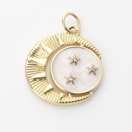 Cubic Zirconia Micro Pave Brass Pendant, Round, gold color plated, DIY & micro pave cubic zirconia & enamel, white, nickel, lead & cadmium free, 19.40x17x2.80mm, Sold By PC