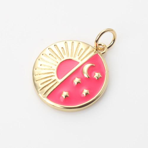 Brass Jewelry Pendants, Round, gold color plated, DIY & enamel, red, nickel, lead & cadmium free, 17.10x14.80x2.50mm, Sold By PC
