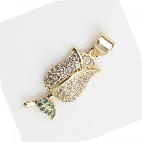 Cubic Zirconia Micro Pave Brass Pendant, Flower, gold color plated, DIY & micro pave cubic zirconia, nickel, lead & cadmium free, 21.80x9.80x4.90mm, Sold By PC