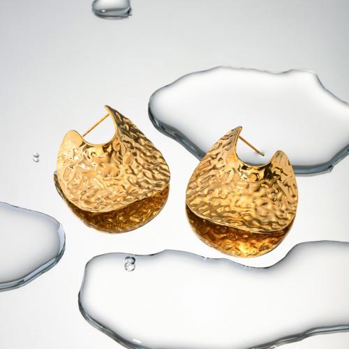 Boucle d'oreille goutte inox, Acier inoxydable 304, Placage, bijoux de mode, doré, 33.80x35mm, Vendu par paire