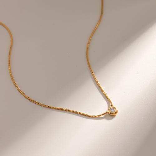 Rustfrit stål smykker halskæde, 304 rustfrit stål, med 5cm extender kæde, forgyldt, mode smykker & med rhinestone, gylden, Længde 40 cm, Solgt af PC