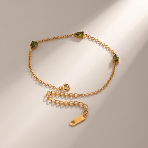 Bijoux bracelet en acier inoxydable, Acier inoxydable 304, Placage, bijoux de mode & avec strass, doré, Longueur:16.5 cm, Vendu par PC
