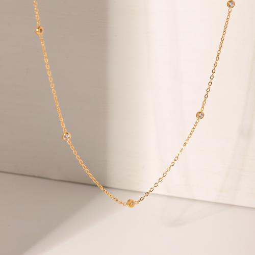 Stainless Steel Jewelry Necklace, 304 Stainless Steel, with 5cm extender chain, plated, fashion jewelry & with rhinestone, golden, Length:40 cm, Sold By PC