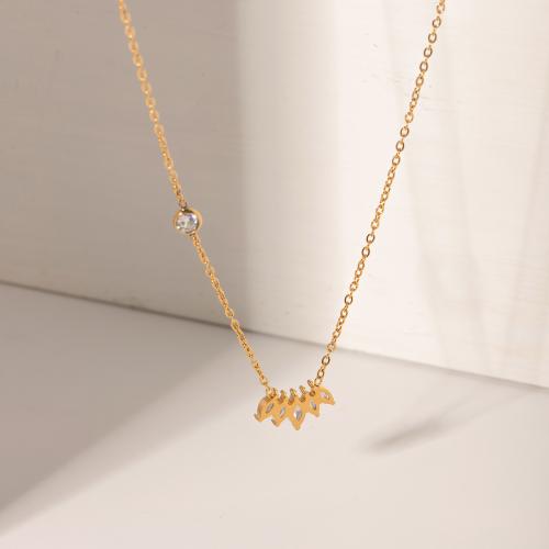 Stainless Steel Jewelry Necklace, 304 Stainless Steel, with 5cm extender chain, plated, fashion jewelry & with rhinestone, golden, Length:40 cm, Sold By PC