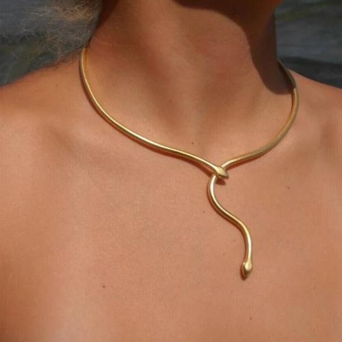 Kragen Halskette, 304 Edelstahl, Schlange, plattiert, Modeschmuck, goldfarben, verkauft von PC