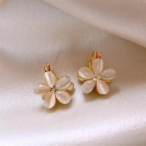 Zinc Alloy Stud Earring with Resin Flower plated fashion jewelry & enamel golden nickel lead & cadmium free Sold By Pair