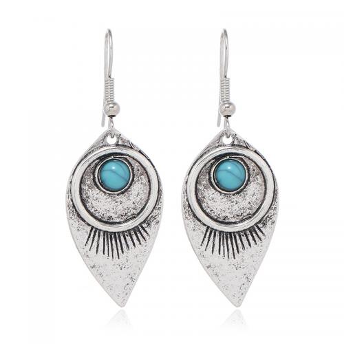 Tibetan Style Drop Earrings, with turquoise, fashion jewelry & for woman, nickel, lead & cadmium free, 47x16mm, Sold By Pair