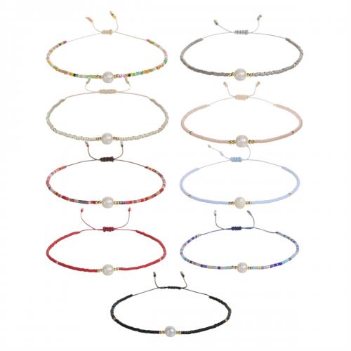 Bracelet de perles de verre, Perle de Rocaille verre japonaise, avec Fil de coton & perle d'eau douce cultivée, fait à la main, bijoux de mode & pour femme, plus de couleurs à choisir, Longueur:Environ 18-23 cm, Vendu par PC