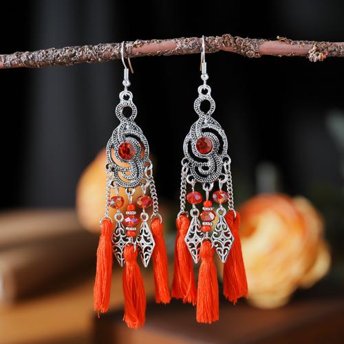 Tibetan Style Drop Earrings, with Cotton Thread & Acrylic, plated, fashion jewelry & for woman, more colors for choice, nickel, lead & cadmium free, 100x50mm, Sold By Pair