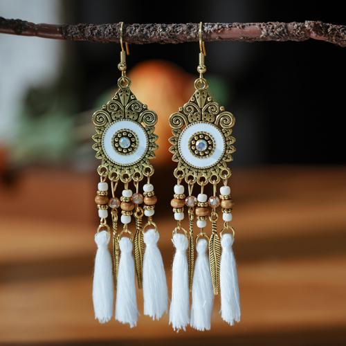 Zinc Alloy Drop Earrings with Cotton Thread & Seedbead plated fashion jewelry & for woman & enamel nickel lead & cadmium free Sold By Pair