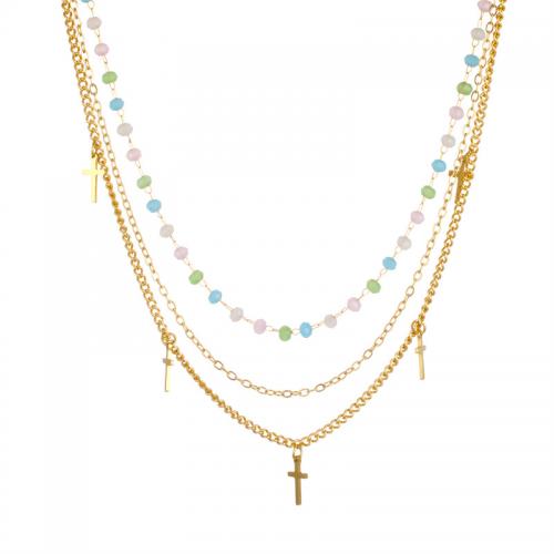 Nerezová ocel šperky náhrdelník, 304 Stainless Steel, s Drahokam, pro ženy, zlatý, Prodáno By PC