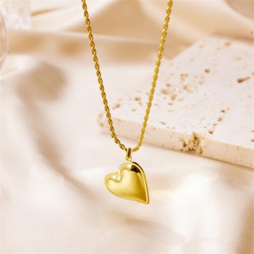 Stainless Steel Jewelry Necklace 304 Stainless Steel with Plastic Pearl Heart plated & for woman golden Sold By PC