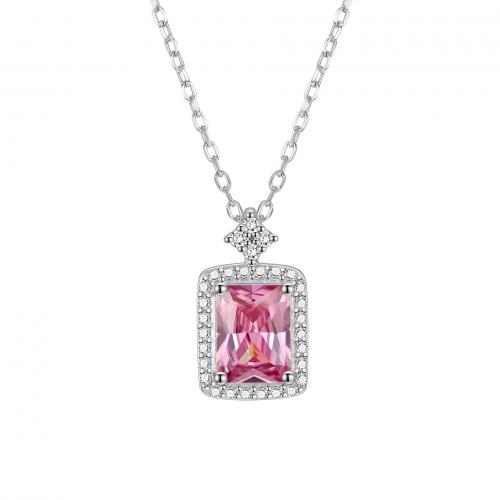 Cubic Zircon Micro Pave 925 Sterling Silver Necklace, with 5CM extender chain, plated, micro pave cubic zirconia & for woman, more colors for choice, Length:Approx 40 cm, Sold By PC