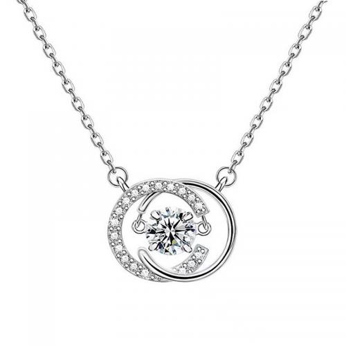 Cubic Zircon Micro Pave 925 Sterling Silver Necklace, with 5CM extender chain, plated, micro pave cubic zirconia & for woman, platinum color, Length:Approx 40 cm, Sold By PC