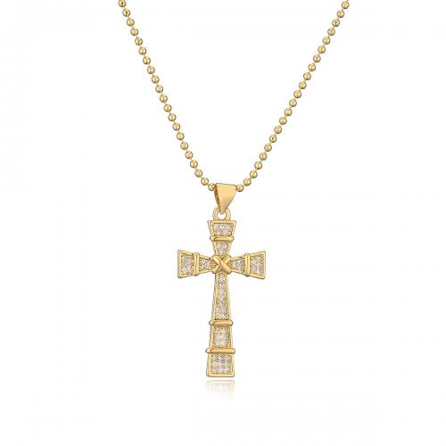 Cubic Zircon Micro Pave Brass Necklace, Cross, plated, different styles for choice & micro pave cubic zirconia & for woman, golden, Sold By PC