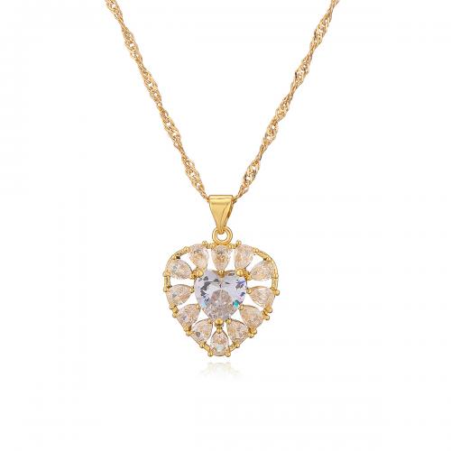 Cubic Zircon Micro Pave Brass Necklace plated & micro pave cubic zirconia & for woman golden Sold By PC
