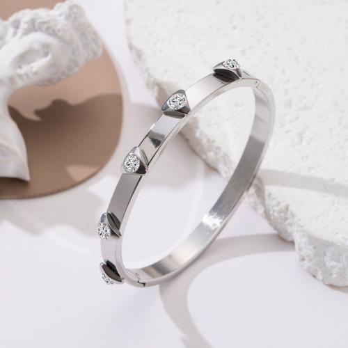 Stainless Steel Bangle, 304 Stainless Steel, polished, different styles for choice & for woman & with rhinestone, silver color, Sold By PC